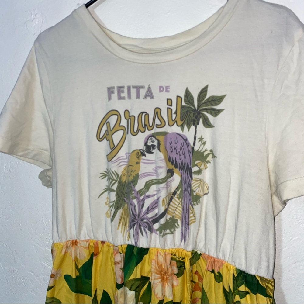 Farm Rio 100% Cotton Tiered Maxi Shirt Dress yellow floral motif Large Petite - Picture 6 of 16